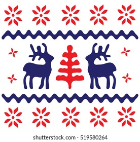 Ornament with blue reindeers, lines, stars