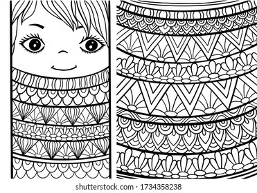 Ornament book coloring boy antistress vector doodle outline stroke retro black and white background abstract monochrome page cover banner for kids and adults