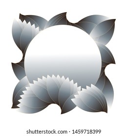 ornament card background with circle frame and leaves in silver shades