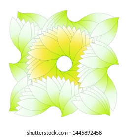 ornament card background with stylized flower and leaves in yellow green shades