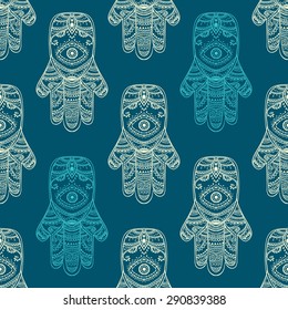 Ornament card with hamsa. Geometric circle element made in vector. Perfect  cards for any other kind of design, birthday and other holiday, kaleidoscope,  medallion, yoga, india, arabic