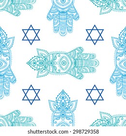 Ornament card with hamsa. Geometric circle element made in vector. Perfect  cards for any other kind of design, birthday and other holiday, kaleidoscope,  medallion, yoga, india, arabic