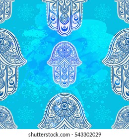Ornament card with hamsa. Geometric circle element made in vector. Perfect cards for any other kind of design, birthday and other holiday, kaleidoscope, medallion, yoga, india, arabic