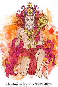 Ornament card with of Lord Hanuman. Illustration of Happy Dussehra. Perfect  cards for any other kind of design, birthday and other holiday, kaleidoscope,  medallion, yoga, india, arabic