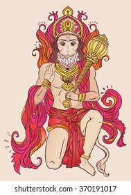 Ornament card with of Lord Hanuman. Illustration of Happy Dussehra. Perfect  cards for any other kind of design, birthday and other holiday, kaleidoscope,  medallion, yoga, india, arabic