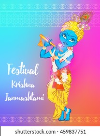 Ornament card with Lord Shri Krishna birthday. Illustration in vector art. Happy Janmashtami Day Hindu