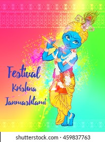 Ornament card with Lord Shri Krishna birthday. Illustration in vector art. Happy Janmashtami Day Hindu
