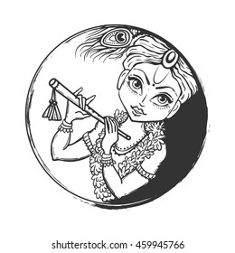 Ornament card with Lord Shri Krishna birthday. Illustration in vector art. Happy Janmashtami Day 