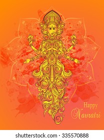 Ornament card with of Maa Durga. Illustration of Happy Navratri and Happy Diwali. Perfect cards for any other kind of design, birthday and other holiday, kaleidoscope, medallion, yoga, india, arabic