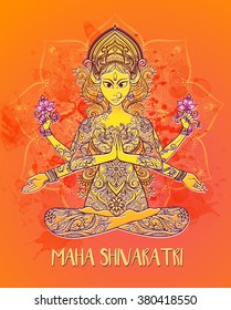 Ornament card with of Maa Durga. Illustration of Happy Navratri. Happy Maha Shivaratri. Navratri Festival 2016 date is falling on 1st October as per Hindu calendar. In Sanskrit means Nine Nights