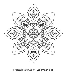 Ornament card with mandala. Oriental pattern, vintage decorative element. Simple monochrome illustration.