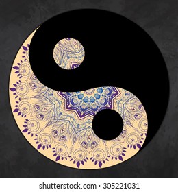 Ornament  card with mandala Yin Yang. Geometric circle element made in vector. Perfect  cards for any other kind of design, birthday and other holiday, kaleidoscope,  medallion, yoga, india, arabic