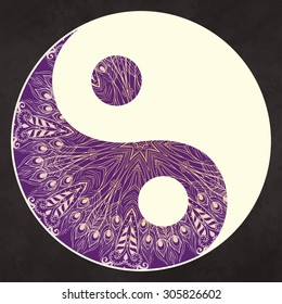 Ornament  card with mandala Yin Yang. Geometric circle element made in vector. Perfect  cards for any other kind of design, birthday and other holiday, kaleidoscope,  medallion, yoga, India, arabic