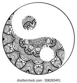 Ornament  card with mandala Yin Yang. Geometric circle element made in vector. Perfect  cards for any other kind of design, birthday and other holiday, kaleidoscope,  medallion, yoga, india, arabic