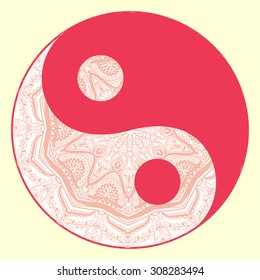 Ornament  card with mandala Yin Yang. Geometric circle element made in vector. Perfect  cards for any other kind of design, birthday and other holiday, kaleidoscope,  medallion, yoga, india, arabic