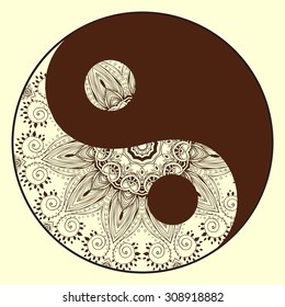 Ornament  card with mandala Yin Yang. Geometric circle element made in vector. Perfect  cards for any other kind of design, birthday and other holiday, kaleidoscope,  medallion, yoga, india, arabic