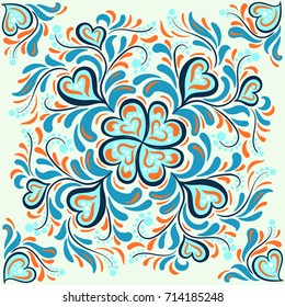 Ornament for ceramic tile. Abstract seamless pattern. Wallpapers, borders, posters, cards, decoration on textile.