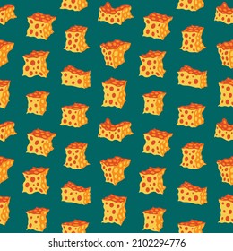 Ornament of cheese cubes. Vector seamless pattern. Sponge. Design print for textile, fabric, wallpaper, background.