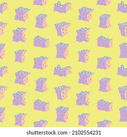 Ornament of cheese cubes. Vector seamless pattern. Sponge. Design print for textile, fabric, wallpaper, background.