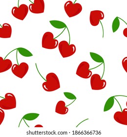 Ornament with cherry hearts seamless pattern for Valentine's day. Vector graphics