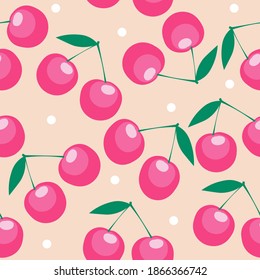 Ornament with cherry hearts seamless pattern for Valentine's day. Vector graphics