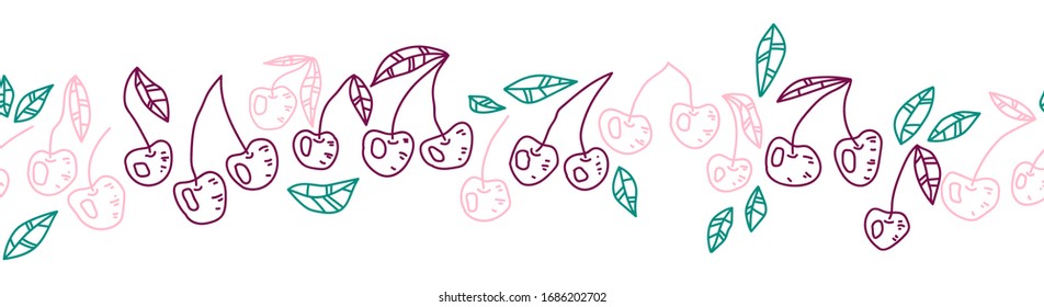 Ornament with cherry on white background. Berry background. Vector image, clipart, editable details. For backgrounds, packaging, textile and various other designs.