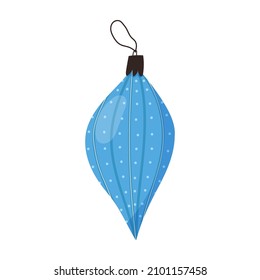 Ornament for Christmas tree decoration - flat vector illustration isolated on white background. Ball with hanger string, beautiful winter bauble.