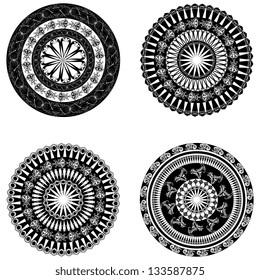 Ornament in a circle in black and white, variety