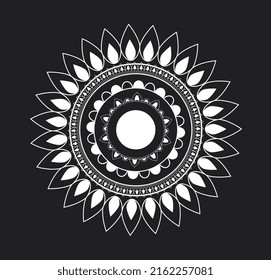 Ornament circle in boho style. Unusual patterns from simple and organic geometric shapes. Abstract painting to decorate walls in house. Mysticism and esotericism. Cartoon flat vector illustration