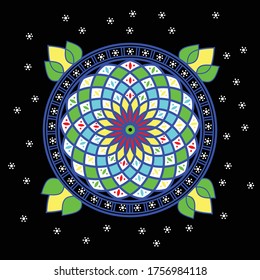 ornament circle with colorful floral and leaf motifs