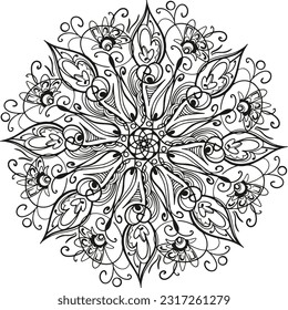 Ornament in einem Kreis von Gürteln und Spiralen auf weißem Hintergrund. Vektorgrafik, Vintage.