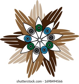 
Ornament Circle of palms of different colors and multi-colored eyes. The problem of the interaction of peoples of different races. The unity of people. Friendship of Peoples Logo.