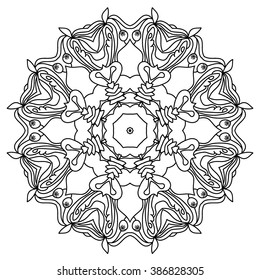 .Ornament in the circle, vector illustration.Krasochnye ornament with elements of ancient mandala.