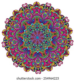 Ornament color card with mandala. Geometric circle element made in vector. Perfect  cards for any other kind of design, birthday and other holiday, kaleidoscope,  medallion, yoga, india, arabic