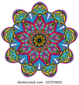 Ornament color card with mandala. Geometric circle element made in vector. Perfect  cards for any other kind of design, birthday and other holiday, kaleidoscope,  medallion, yoga, india, arabic