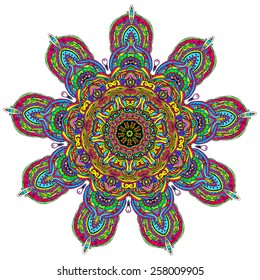 Ornament color card with mandala. Geometric circle element made in vector. Perfect  cards for any other kind of design, birthday and other holiday, kaleidoscope,  medallion, yoga, india, arabic
