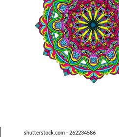 Ornament color card with mandala. Geometric circle element made in vector. Perfect  cards for any other kind of design, birthday and other holiday, kaleidoscope,  medallion, yoga, india, arabic