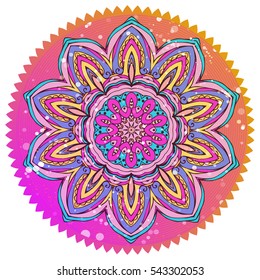 Ornament color card with mandala. Geometric circle element vector. Adults Coloring book. Kaleidoscope, medallion, yoga, india, arabic. Illustration for print, print, notebook, clothing