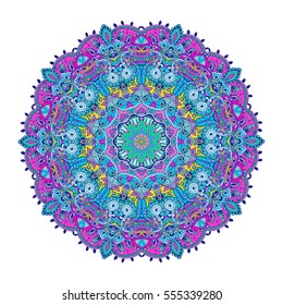 Ornament color card with mandala. Geometric circle element vector. Adults Coloring book. Kaleidoscope, medallion, yoga, india, arabic. Illustration for print, print, notebook, clothing