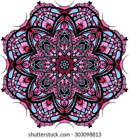 Ornament color card with mandala. Vintage decorative elements. Hand drawn background. Logo.