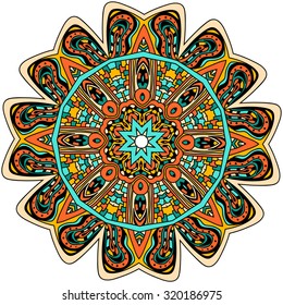 Ornament color card with mandala. Vintage decorative elements. Hand drawn background. Logo.