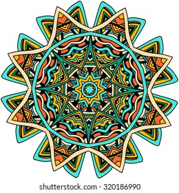 Ornament color card with mandala. Vintage decorative elements. Hand drawn background. Logo.