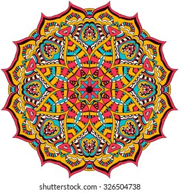 Ornament color card with mandala. Vintage decorative elements. Hand drawn background. Logo.