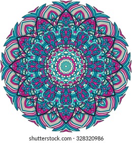 Ornament color card with mandala. Vintage decorative elements. Hand drawn background. Logo.