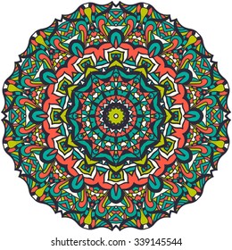 Ornament color card with mandala. Vintage decorative elements. Hand drawn background. Logo.