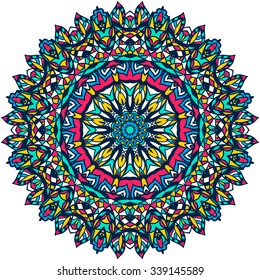 Ornament color card with mandala. Vintage decorative elements. Hand drawn background. Logo.