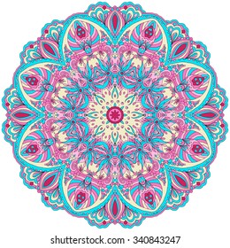 Ornament color card with mandala. Vintage decorative elements. Hand drawn background. Logo.