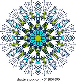 Ornament color card with mandala. Vintage decorative elements. Hand drawn background. Logo.
