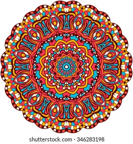 Ornament color card with mandala. Vintage decorative elements. Hand drawn background. Logo.