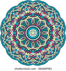 Ornament color card with mandala. Vintage decorative elements. Hand drawn background. Logo.